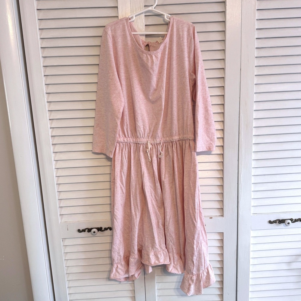 CREW CUTS Girls Heathered Pink Elastic Waist Ruffle Bottom Dress SZ‎ 14